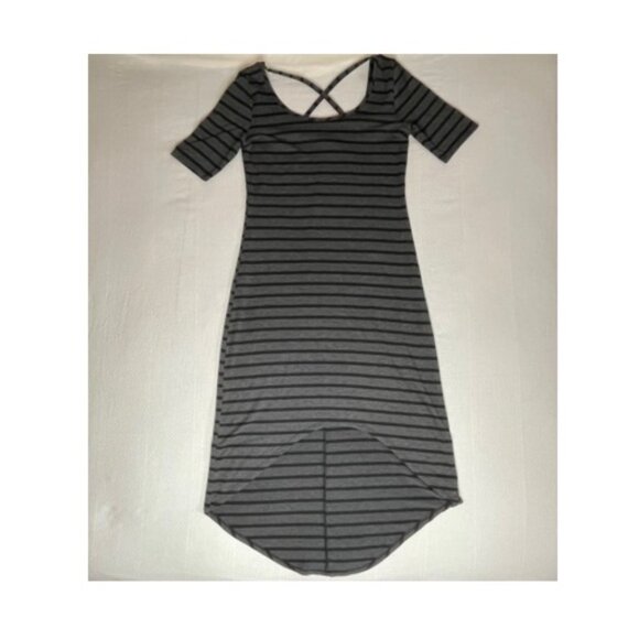 Candy Couture Gray and Black Striped High-Low Maxi Dress – Size Medium - Picture 2 of 6